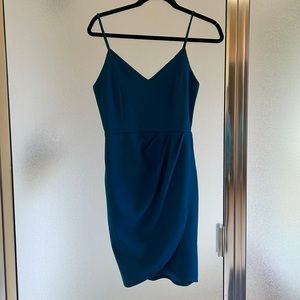 Lulu’s mini wrap dress in dark teal
